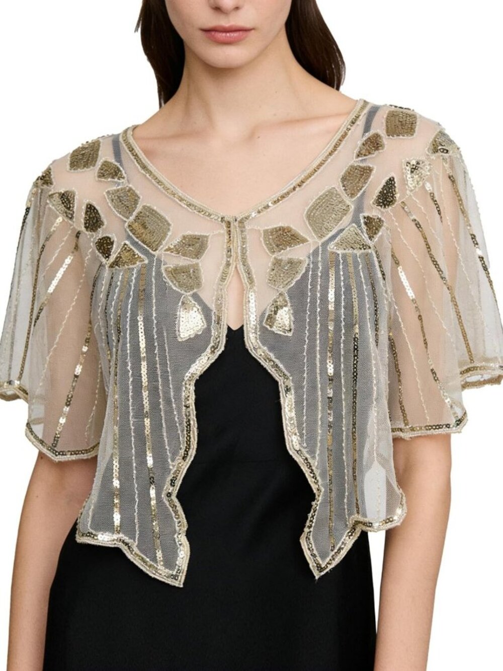 Elegant Sequin Capelet Shawl for Women, Vintage 1920s Flapper Wrap, Evening